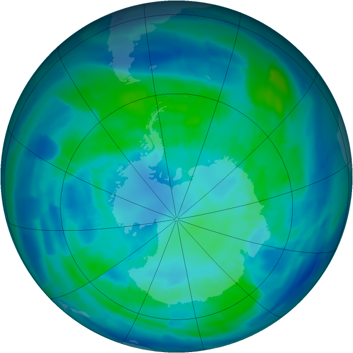 Antarctic ozone map for 12 April 2012